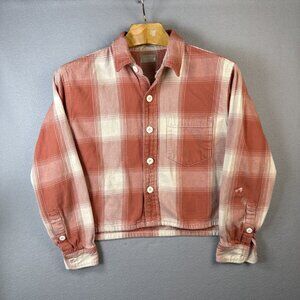 Mother The Overshirt Jacket Size S Hot Off the Block 100% Cotton Orange‎ Plaid